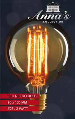 LED retro lamp 95x135 mm 2w1800k e27 niet dimbaar, 4 stuks gloeidraad 6 cm - Annas collection