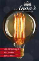 LED retro lamp 95x135 mm 2w1800k e27 niet dimbaar, 4 stuks gloeidraad 6 cm - Annas collection