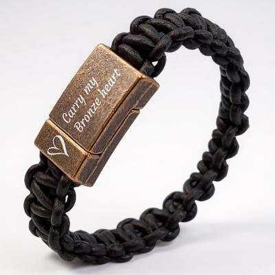 Bronzen armband van gevlochten bruin Valiano™ leer