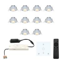 Set van 10 Granada LED Mini Inbouwspots met trafo en muurdimmer - 12 Volt 3 Watt 200 lumen - Dimbaar - Kantelbaar - Plat 35mm - 2700K - IP44 - RVS