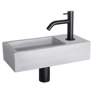 Differnz Ravo fonteinset beton lichtgrijs - kraan gebogen - 38.5 x 18.5 x 9 cm - mat zwart