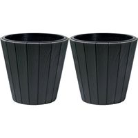 Prosperplast Plantenpot/bloempot Wood Style - 2x - buiten/binnen - kunststof - antraciet - D49 x H45 cm - Plantenpotten