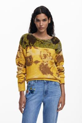 Jacquard bloemen trui - YELLOW - L