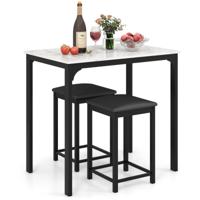 3-Delige Eettafelset Bartafelset met 2 Barkrukken Eetgroep met Gestoffeerde Stoelen Keukentafel met Metalen Frame 90 x 60 x 82 cm (Wit)
