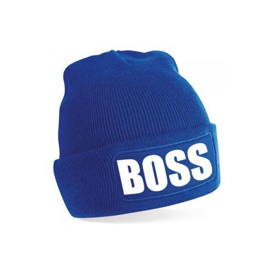 Bellatio Decorations - Boss tekst muts / beanie - onesize - blauw - De of een Baas Bellatio Decorations - Boss tekst muts / beanie - onesize - blauw - De of een Baas