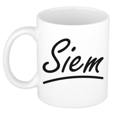Siem Naam koffiemok - beker - met sierlijke letters - wit - 300 ml - Cadeau - Heren Siem Naam koffiemok - beker - met sierlijke letters - wit - 300 ml - Cadeau - Heren