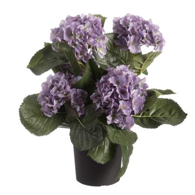 Louis maes Kunstplant - Hortensia hydrangea - paars - in pot - 44 cm - met bloemen