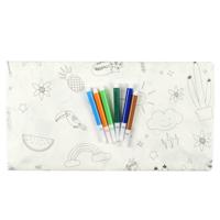 Inkleurbaar tafelkleed voor kinderen - papier - incl. stiften blauw/groen - 180 x 120 cm - feest taf