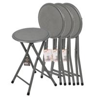 Urban Living Bijzet krukje - 4x - donkergrijs - metaal - 30 x 45 cm - inklapbaar - woonaccessoires