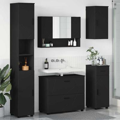 Badkamermeubelset 5 pcs Zwart 30 x 35 x 192 cm Bewerkt hout