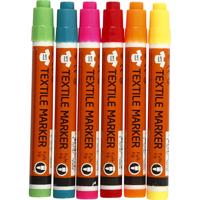 Textielstiften, lijndikte 2-4 mm, neon kleuren, 6 stuk/ 1 doos