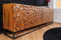 Massief houten dressoir VULCANO 180cm bruin mangohout met 3D houtsnijwerk handgemaakt metalen frame zwart - 44651