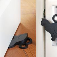 Esschert deurstopper/deurwig kat - kunststof - zwart - 11 x 9 x 3 cm - Deurstoppers - thumbnail