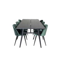 Sleek eethoek eetkamertafel uitschuifbare tafel lengte cm 195 / 280 zwart en 6 Velvet eetkamerstal velours groente,