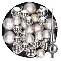 Kerstversiering kunststof kerstballen met piek zilver 6-8-10 cm pakket van 45x stuks - Kerstbal - thumbnail
