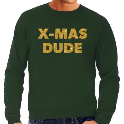Foute Kersttrui sweater - x-mas dude - goud / glitters - groen - heren - kerstkleding Foute Kersttrui sweater - x-mas dude - goud / glitters - groen - heren - kerstkleding