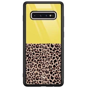 Samsung Galaxy S10 glazen hardcase - Luipaard geel