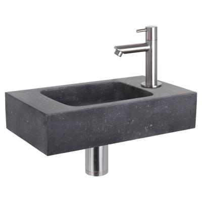 Differnz fonteinset bombai black - natuursteen - kraan recht - 40 x 22 x 9 cm - mat chroom