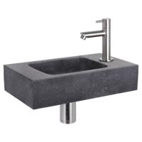 Differnz fonteinset bombai black - natuursteen - kraan recht - 40 x 22 x 9 cm - mat chroom