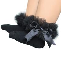 3 paar Bow Lace sokken Baby katoen Ankle sokken maat: S (zwart)