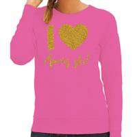 Apres ski sweater dames - I love Apres ski - roze - glitter goud - wintersport - skieen Apres ski sweater dames - I love Apres ski - roze - glitter goud - wintersport - skieen