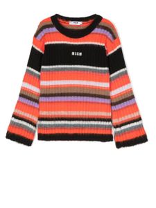 MSGM Kids pull rayé à logo brodé - Orange