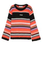 MSGM Kids pull rayé à logo brodé - Orange