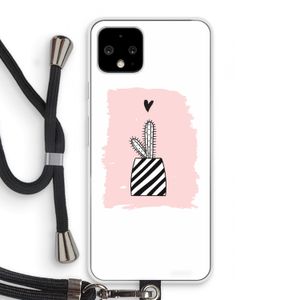 Zwart-wit cactus: Pixel 4 Transparant Hoesje met koord