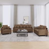 3-delige Loungeset met kussens stof bruin