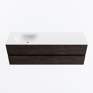 MONDIAZ VICA 150cm badmeubel onderkast Dark Brown 2 lades. Wastafel MOON links zonder kraangat, kleur Talc.
