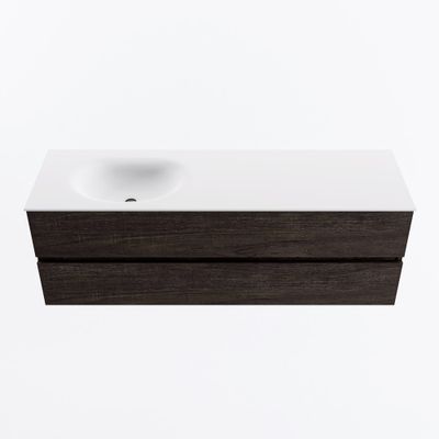 MONDIAZ VICA 150cm badmeubel onderkast Dark Brown 2 lades. Wastafel MOON links zonder kraangat, kleur Talc.