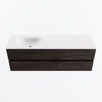 MONDIAZ VICA 150cm badmeubel onderkast Dark Brown 2 lades. Wastafel MOON links zonder kraangat, kleur Talc.