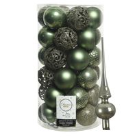 37x stuks kunststof kerstballen 6 cm incl. glazen piek mosgroen - Kerstbal