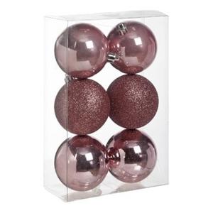 Cosy & Trendy Kerstballen - 6x st - roze - 8 cm - kunststof - kerstversiering