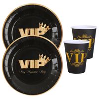 VIP thema feest wegwerp servies set - 20x bordjes / 20x bekers - zwart/goud