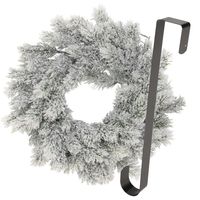 Kerstkrans 35 cm - groen - besneeuwd - met zwarte hanger/ophanghaak - kerstversiering