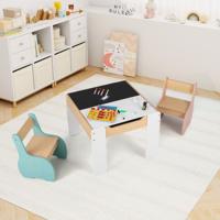 Houten 3-delige Kindertafel- en Stoelenset Kindermeubelset Met Opbergruimte Blauw+Roze Houten 3-delige Kindertafel- en Stoelenset Kindermeubelset Met Opbergruimte Blauw+Roze