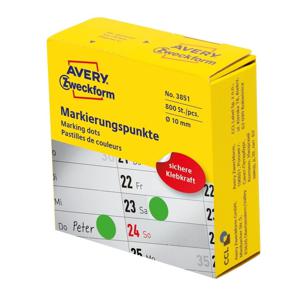 Avery-Zweckform 3851 Etiketten voor markeringspunten Ø 10 mm Groen 800 stuk(s) Permanent hechtend Papier