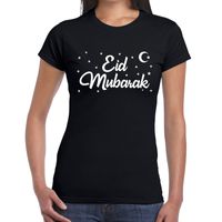 Suikerfeest Eid Mubarak t-shirt zwart dames - thumbnail