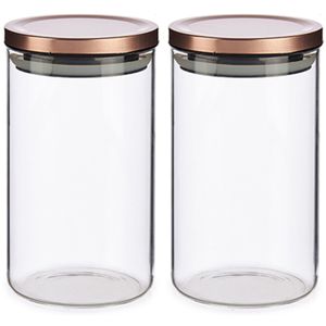 Set van 8x stuks glazen luxe keuken voorraadpot/voorraadbus met deksel rose goud 1000 ml