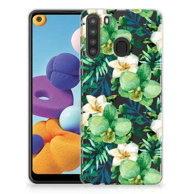 Samsung Galaxy A21 | TPU Case | Orchidee Groen Samsung Galaxy A21 | TPU Case | Orchidee Groen