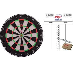 Dartbord 45 cm met 6 pijlen met scorebord met marker en wisser 45x30 cm