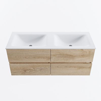 MONDIAZ VICA 120cm badmeubel onderkast Washed Oak 4 lades. Wastafel CLOUD dubbel 2 kraangaten, kleur Talc.