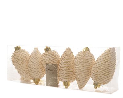 Dennenappel plastic glitter 8cm wolwit - Ksd