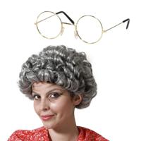 Verkleedpruik voor dames - Oma/sara/bejaarde - met brilletje - Carnaval - krullen
