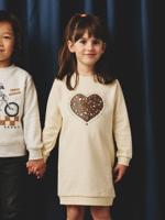 Basics fleece meisjesjurk ecru