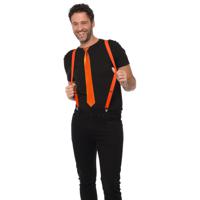 Carnaval verkleedset bretels en stropdas - oranje - volwassenen/unisex - feestkleding accessoir