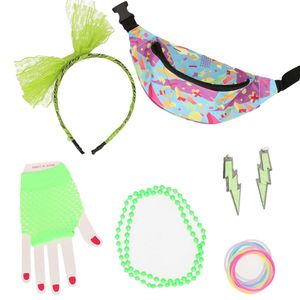 Foute 80s/90s party verkleed set compleet - dames - groen - jaren 80/90 verkleed accessoires