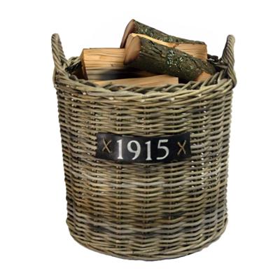 Haardmand - op wieltjes - bruin - rond - D50 x H50 cm - rotan - gevlochten riet - mand