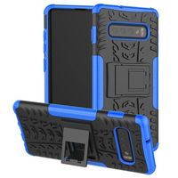 Antislip Samsung Galaxy S10 Hybrid Case met Standaard - Blauw / Zwart